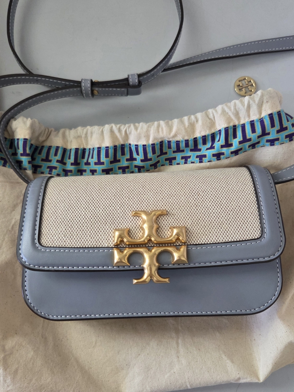 Tory Burch Eleanor Canvas Leather Phone Clutch/Crossbody